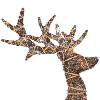 Alpine Corporation 48" Tall Outdoor Rattan Twig Grazing Reindeer Christmas Yard Decor with 80 Warm White LED Lights, Brown