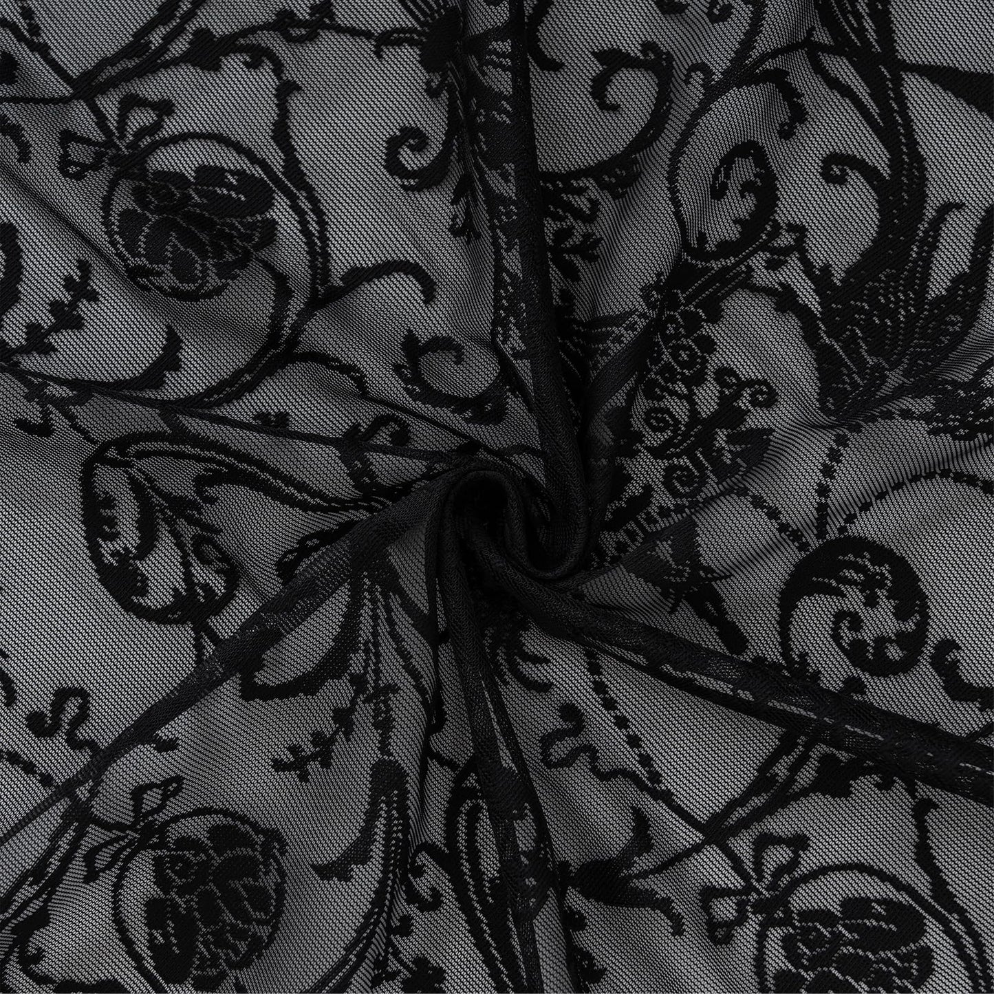 TUDECO Black Sheer Curtains 84 Inches Long - Shabby Chic Knitted Floral Lace Curtains Privacy Goth/Witchy Dark Window Curtains for Living Room Rod Pocket French Decor 1 Pair, 59 x 84 Inch