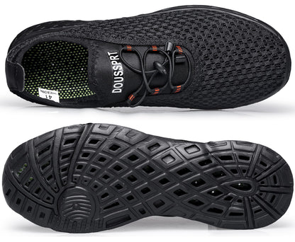 DOUSSPRT Men's Water Shoes Quick Drying Sports Aqua Shoes AllBlack Size 7