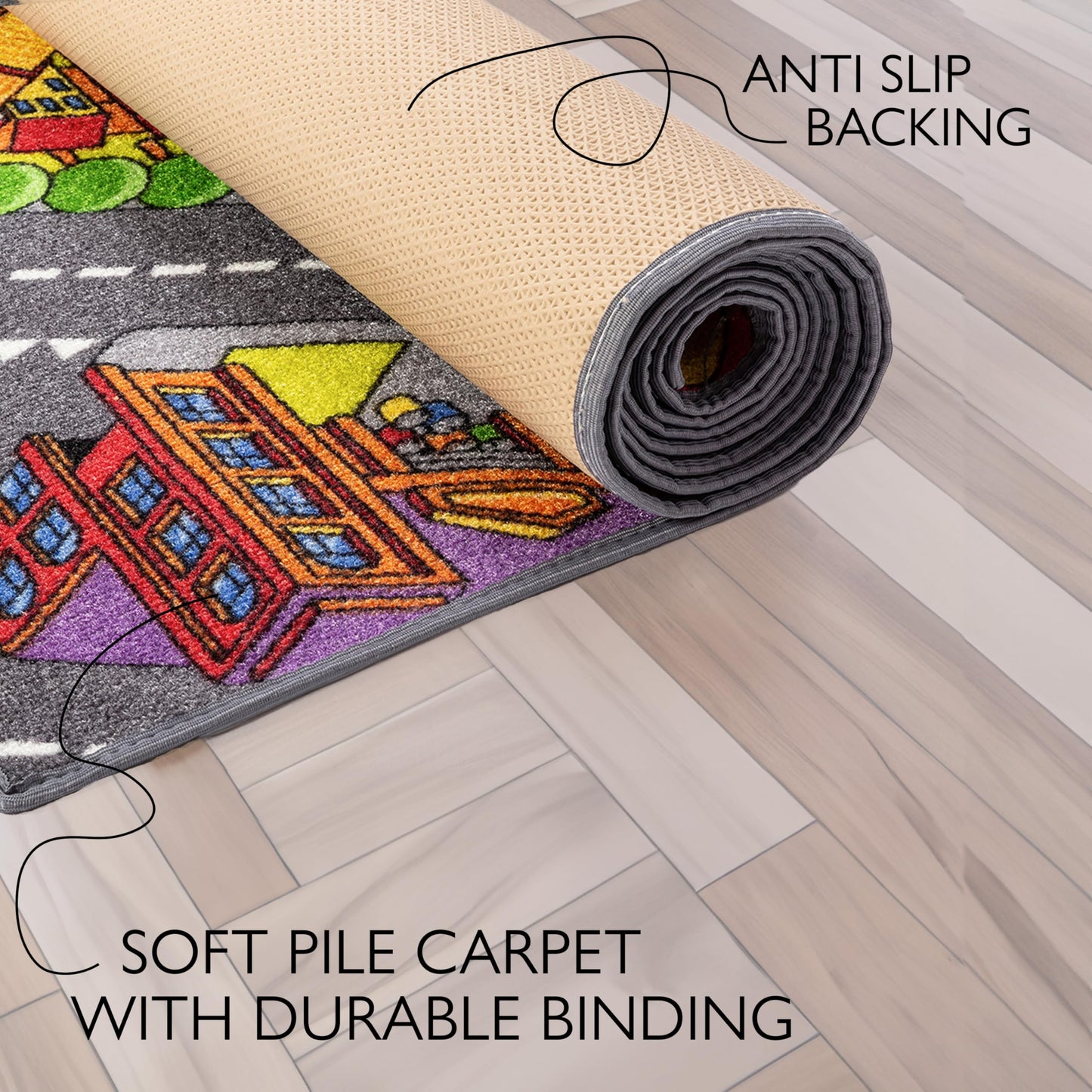Carpet Studio Big City Play Mat 95x200cm, Non Slip Kids Rug, Road Mat Car, Boys & Girls, Bedroom Rug Children, Washable