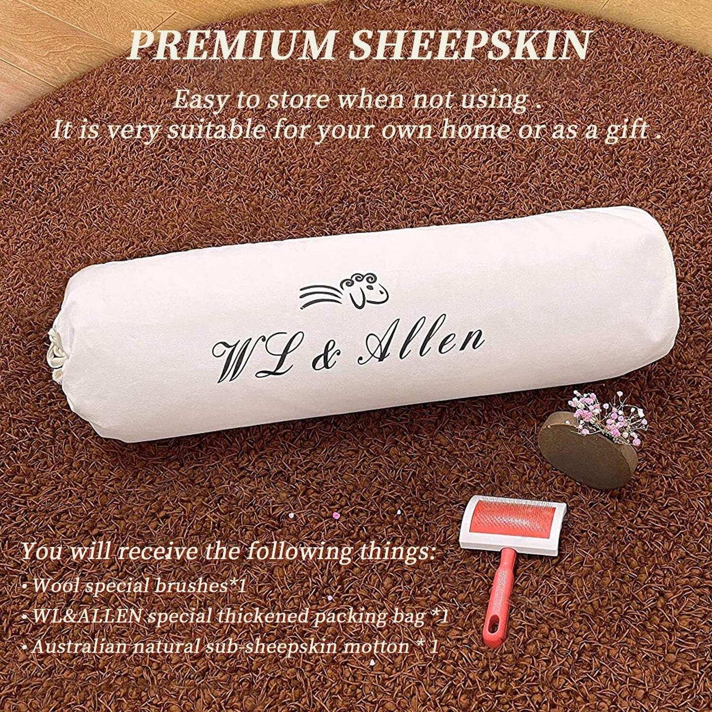 WL&ALLEN Large Sheepskin Rug Genuine Thick and Lush 3 Inch Pile，Luxury Australian Pelts |Large Sheepskin Wool Area Rugs (Single Pelt 2'6" x 3'7"，Light Brown)…