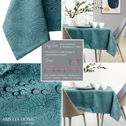 AmeliaHome 100 x 100 cm Tablecloth Table Cloth Stain Protection Lotus Effect Washable Water-Repellent Ornament Petrol Gaia