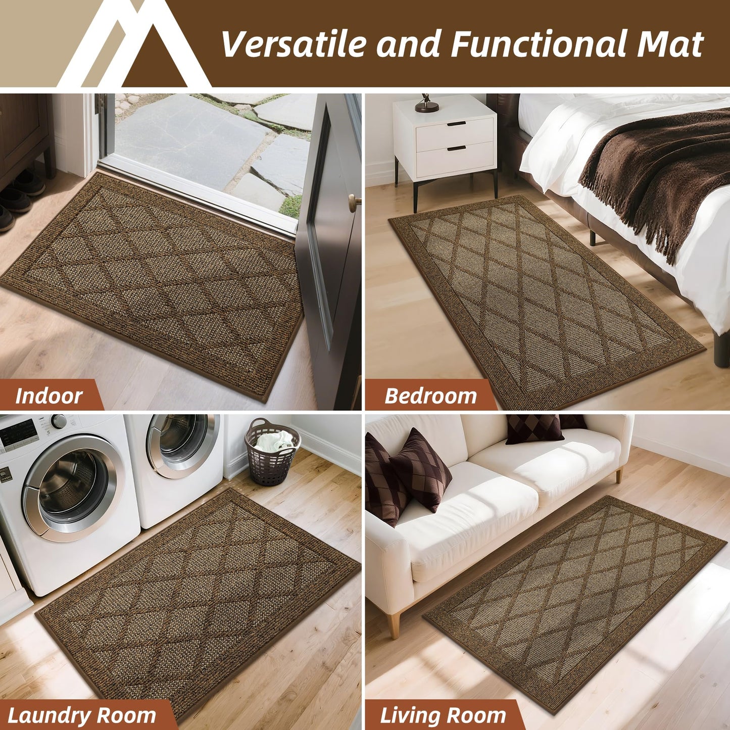 COSY HOMEER Non-Slip Door Mat 20"x32", Entryway Rugs Low Profile Absorbent Dirt Trapper Doormat for Front Entrance, Washable Polypropylene Entry Mat (Brown)