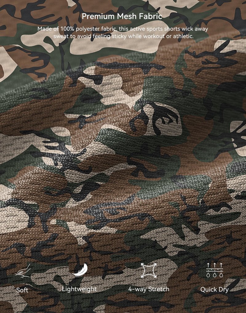 G Gradual Men's Athletic Shorts with Pockets 9" / 11" Long Basketball Shorts Lightweight Quick Dry Gym Workout Shorts for Men(Green Camo,L)