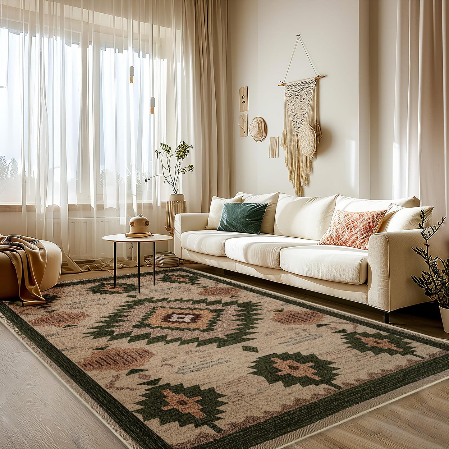 Area Rug 6x9 Living Room Western Rug Aztec Southwestern Rugs Machine Washable Tribal Navajo Southwest Rug Non Slip Printed Low-Pile Indoor Floor Carpet for Dining Room Bedroom Office, Camel