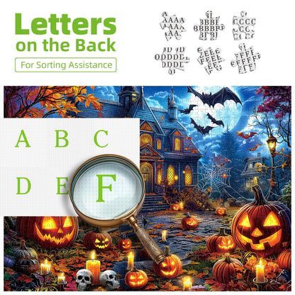 Halloween Jigsaw Puzzles 500 Pieces for Adults - Spooky Haunted House Puzzle with Jack-O-Lanterns, Bats & Full Moon - 500 Piece Puzzles for Adults, Families & Seniors - 23"x15"