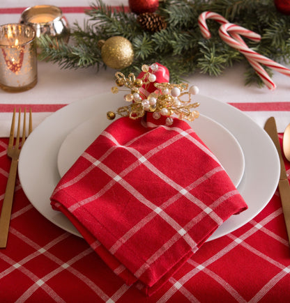 DII Christmas Thanksgiving Holiday Tabletop Décor Collection Decorative Napkin Ring Holder Set, 4" Diameter, Gold Beaded Cluster, 6 Piece