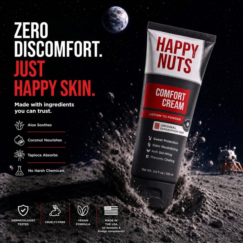 HAPPY NUTS Comfort Cream Deodorant For Men: Anti-Chafing Sweat Defense, Odor Control, Aluminum-Free Mens Deodorant & Hygiene Products for Men's Private Parts 3.4 Fl Oz (2 Pack), Fragrance-Free