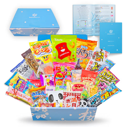 Japanese Snacks & Candy Dagashi with English Pamphlet 30 Pieces Custom Gift Set (Box)
