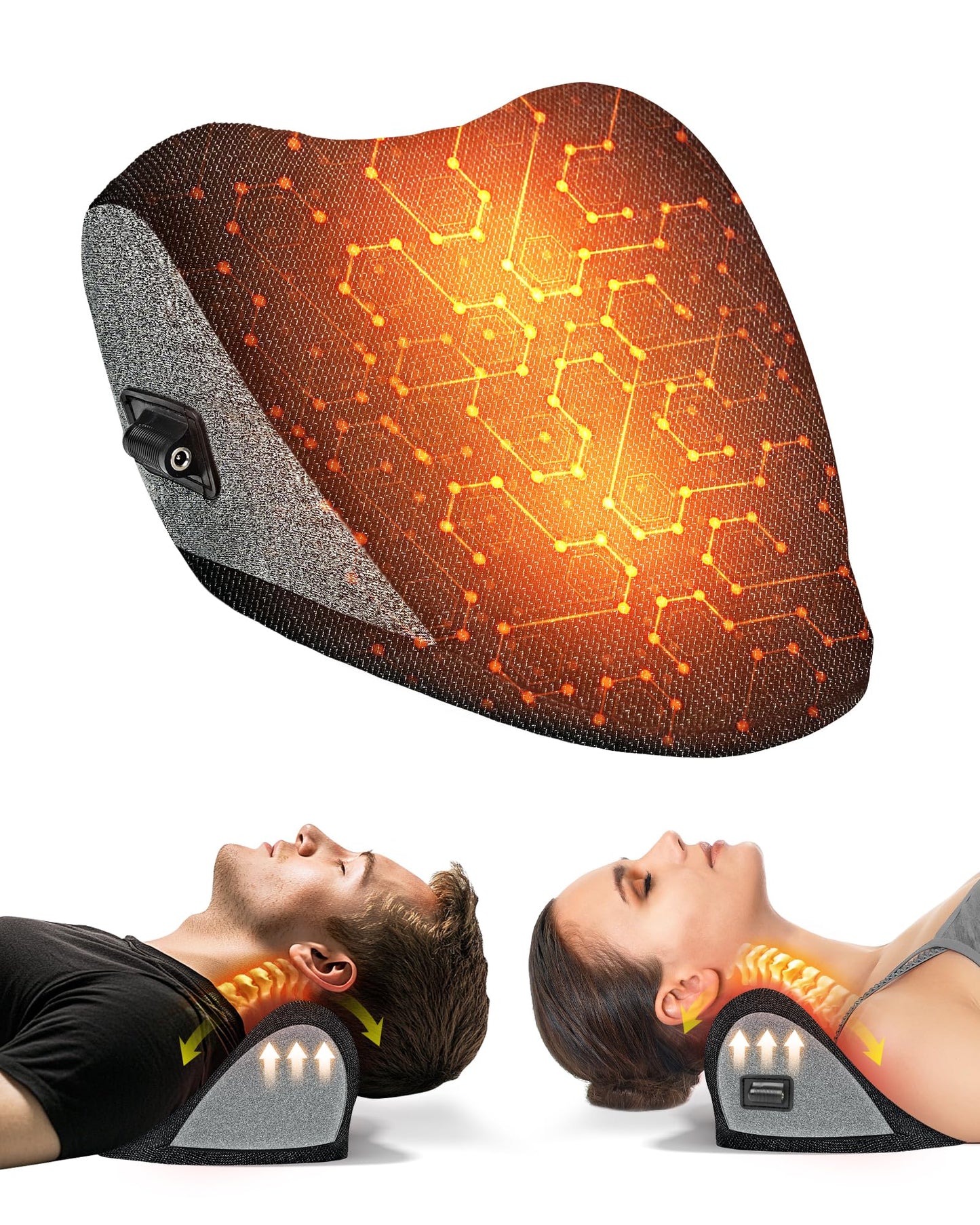 BETOVIN Heated Neck Stretcher for Pain Relief - Neck and Shoulder Relaxer Graphene Heated Cervical Traction Device Neck Pillow Corrector Chiropractic for TMJ Pain Relief Black Medium