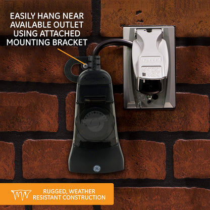 GE 24-Hour Heavy-Duty Ουtdооr Mechanical Τімer, 2 Grounded Outlet Τімer, Programmable Daily Cycle, 30-Minute Interval Ουtdооr Τімer, Weather Resistant, Ουtdооr Light Τімer, Black, 2 Pack, 46224