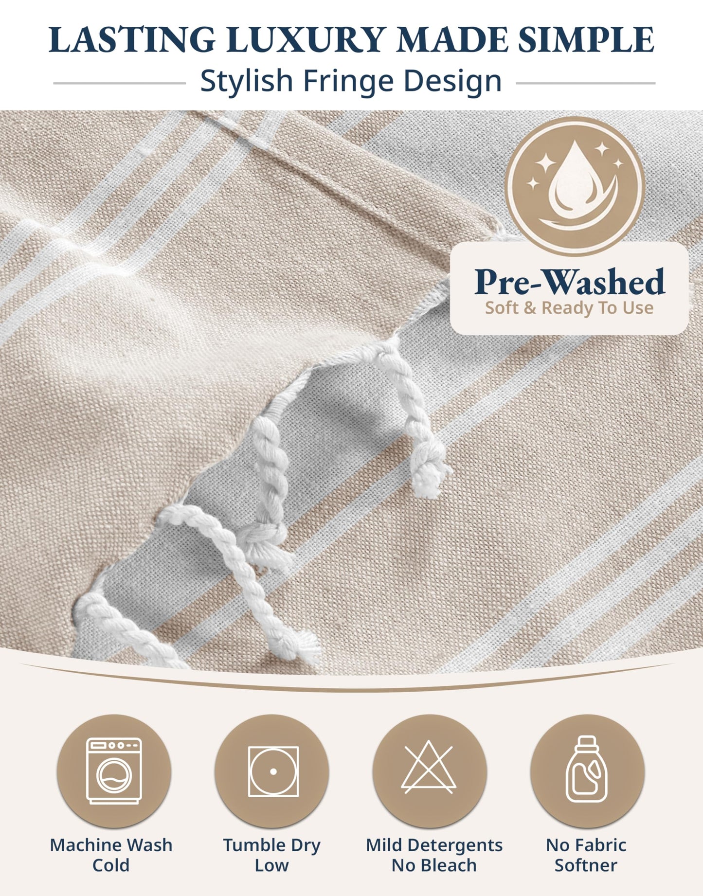 LANE LINEN Oversized Beach Towels, 2 Pack Turkish Towel Set for Adults, Lightweight, Quick Dry, Absorbent & Sand Proof, 39"x71" Pool Towels – Beige