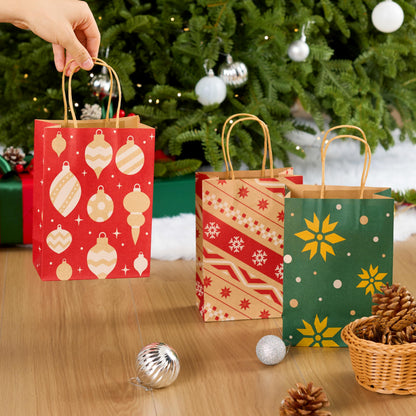 JOYIN 24 PCS Christmas Kraft Bags Holiday Paper Goody Gift Bags with Handles for Xmas Gifts Wrapping Party, Giant Gifts Decorations, Classrooms and Party Favors (Red+Green, 8.27" x 5.91" x 3.15")