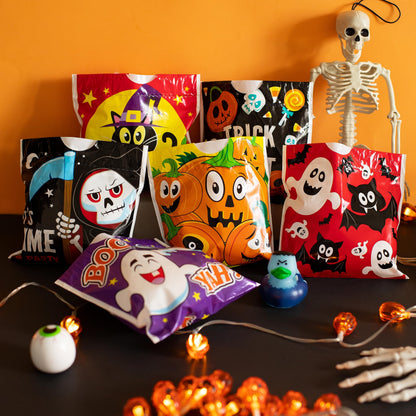 JOYIN 96PCS Halloween Drawstring Treat Bags, 6"x6" Halloween Goodie Candy Bags, 12 Designs Goody Gift Bag Bulk for Kids Boys Girls Trick or Treating, Classroom Party Favor Supplies