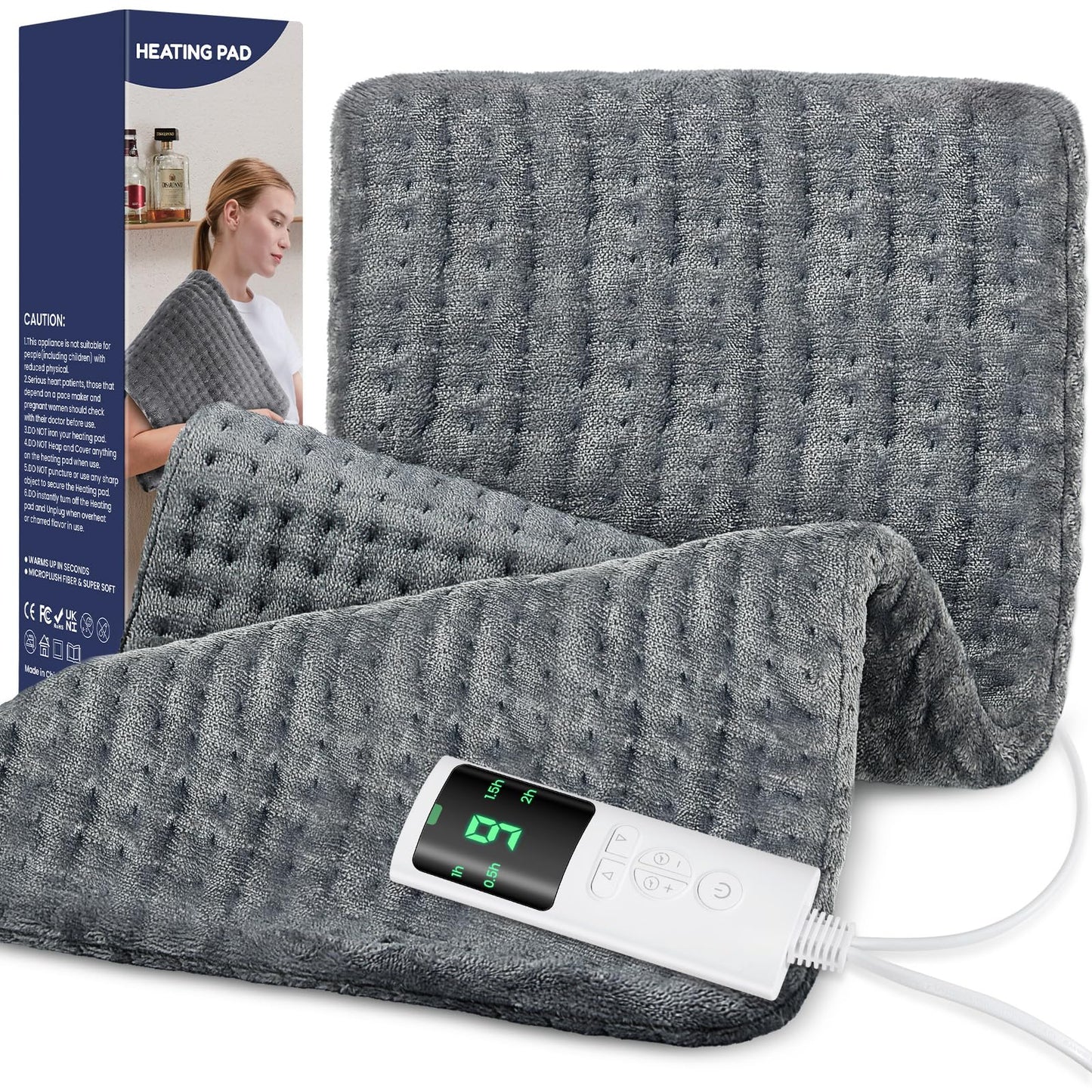 Extra Large Heating Pad for Back Pain Relief, 33"x17" Electric Heat Pad for Neck, Shoulders, Cramps, Menstrual Pain, 9 Heat Settings & 4 Auto-Off Timers, Soft Machine Wash Fabric, Gifts for Lover Gray