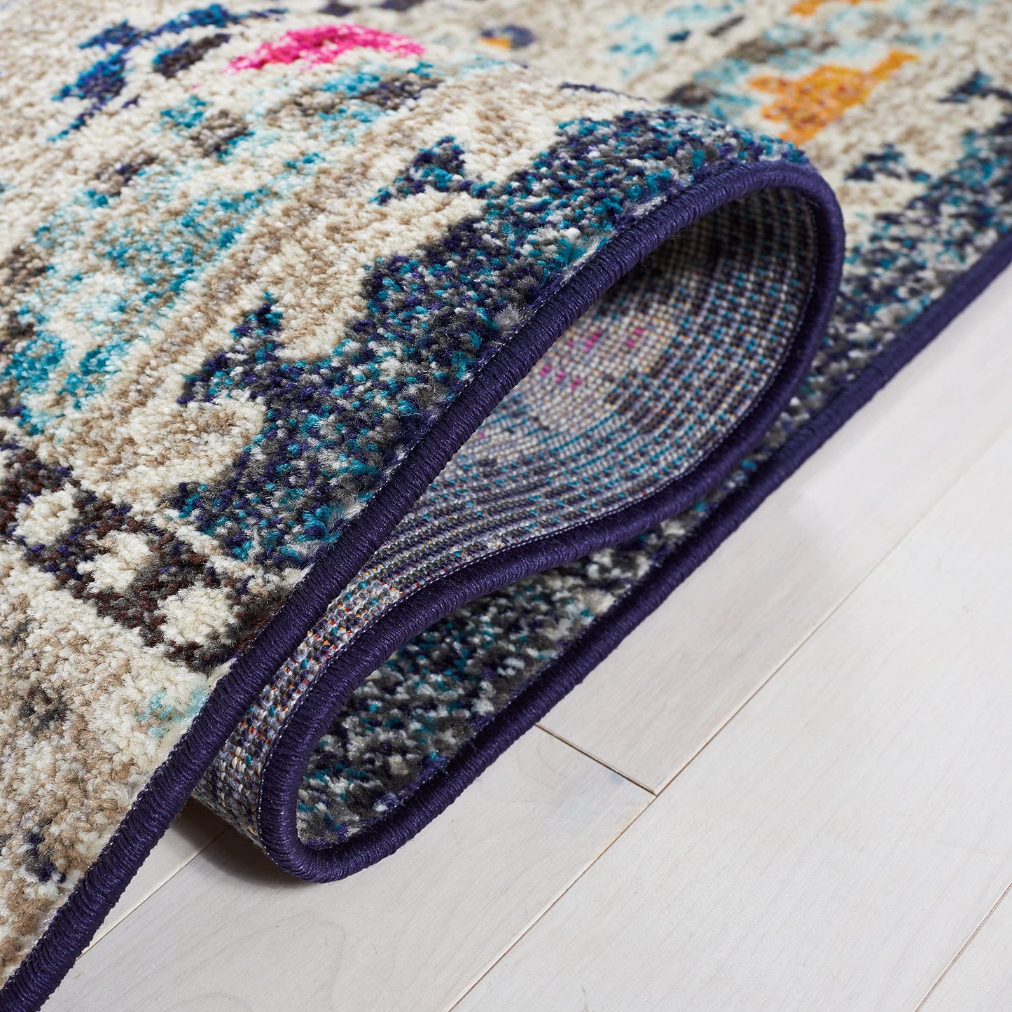 SAFAVIEH Area Rug 8x10 - Madison Collection - Large - Navy & Beige, Boho Tribal Distressed Design, Non-Shedding & Easy Cleaning, Ideal for Living Room, Bedroom, Office, Dining Space (MAD481N)