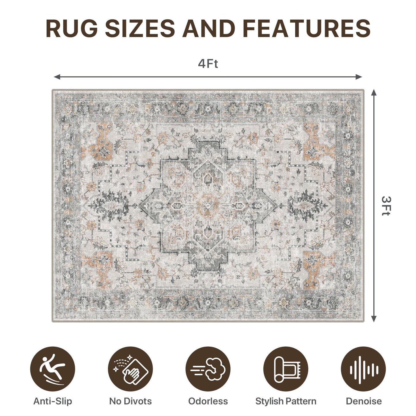 36"x48" Office Chair Mat for Hardwood Tile Floor, Under Desk Carpet Protector for Rolling Computer Chair Mat, Machine Washable Area Rug, Anti-Slip 1/5" Thick Low Pile Thin Vinyl Floor Mat, Taupe