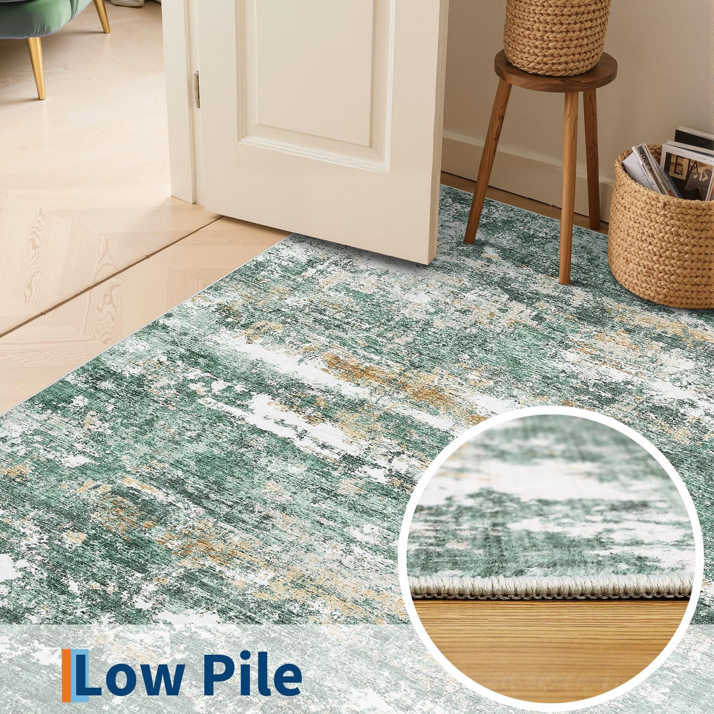 GarveeHome 5x7 Abstract Area Rugs for Living Room Machine Washable Soft Area Rugs for Bedroom Carpet Resistant Non-Slip Rug for Dining Room Farmhouse Nursery Green