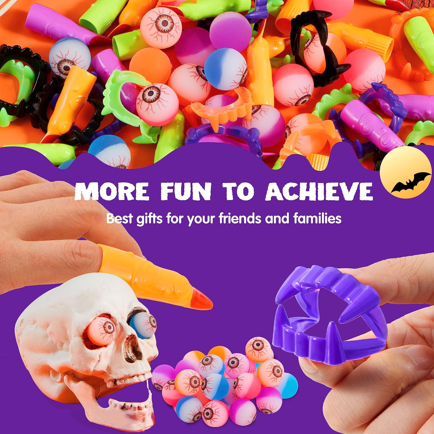 JOYIN 72 PCS Halloween Party Favors Game Toy Gifts-Scary Eyeballs, Witch Fingers and Vampire Teeth Set for Kids Child Trick or Treat Party Supplies, Gift Exchange, Halloween Carnival Game Prizes