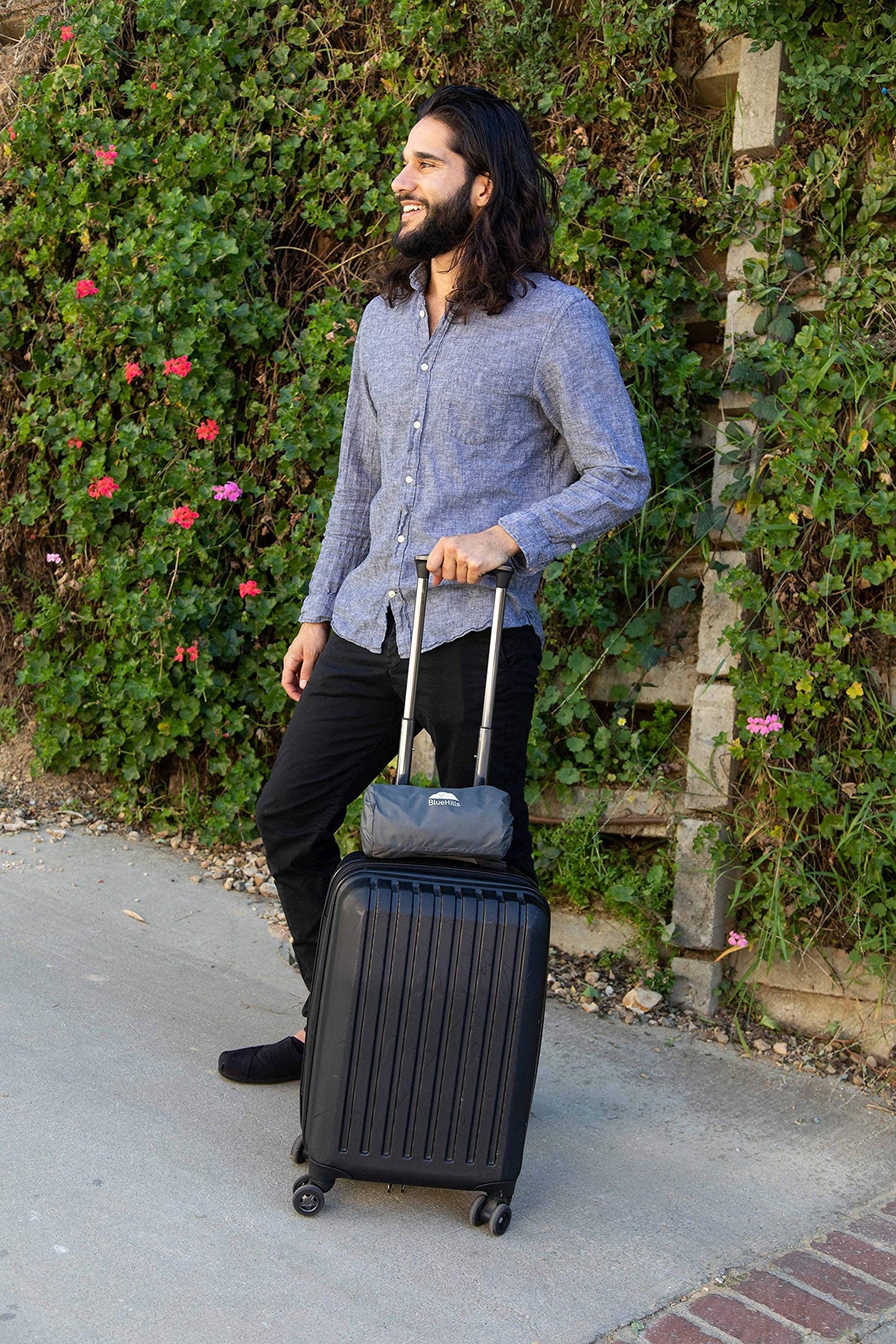 BlueHills Ultra Compact Travel Blanket Pillow in Portable Bag Case Soft 70 X 56 with Strap Backpack Clip Premium Cozy Soft Compact Pack Large Blanket for Airplane Flight Layover Grey - Gray C002