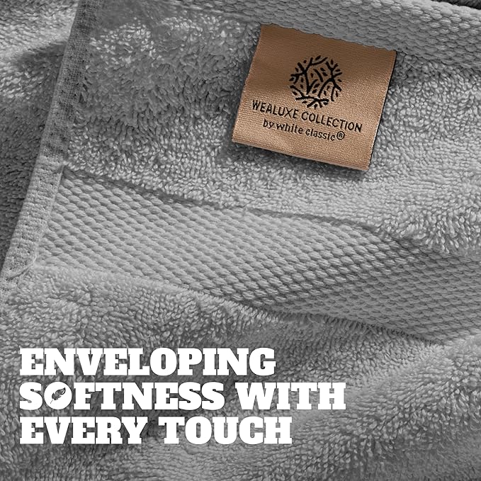 White Classic Wealuxe Light Gray Washcloths 24 Pack