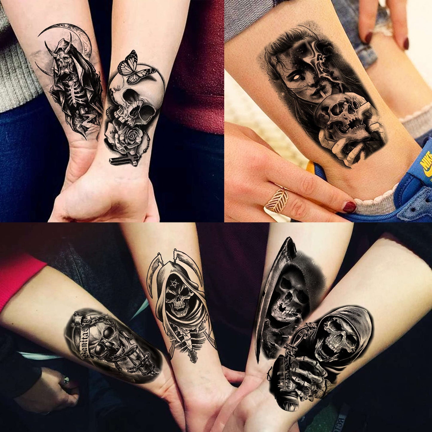 TASROI 236+ PCS 45 Sheets Halloween Temporary Tattoos For Kids Zombie Makeup Kits 3D Bats Spider Web Witch Small Black Ghost Pumpkin Face Stitches Fake Scar Tattoo Stickers For Women Adult Men Skull
