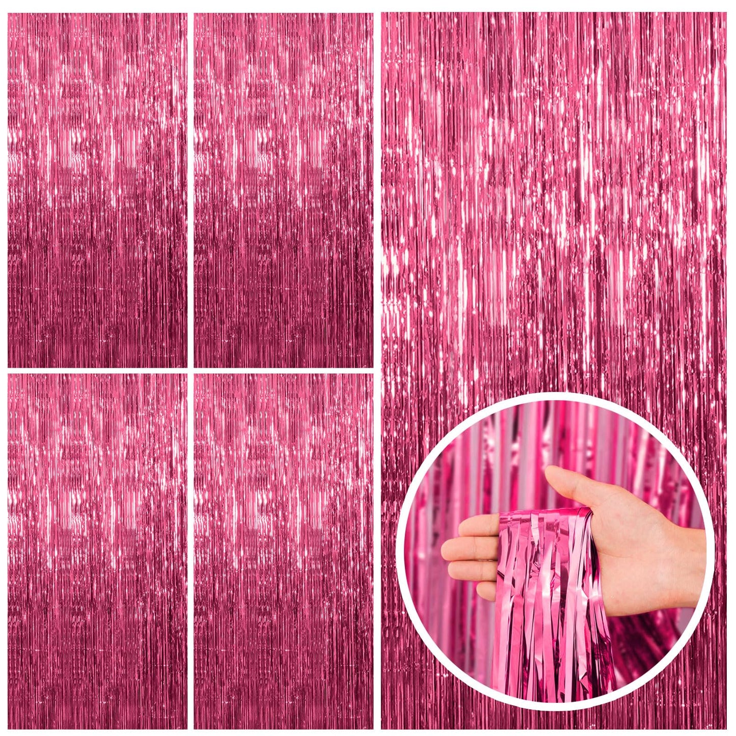 2 Pack Pink Backdrop Party Decorations Tinsel Curtain Party Backdrop Foil Fringe Birthday Decorations Photo Booth Streamer Backdrop Pink Theme Bachelorette Graduation Decor