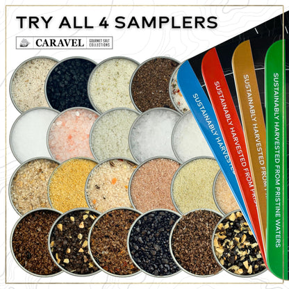 Smoked Sea Salt Sampler Set, Alderwood, Cherrywood, Bacon and Garlic Smoked Salts, Gourmet Cooking Gift, 0.5 oz x Bundle of 6 Flavored Salts - Caravel Gourmet Salt