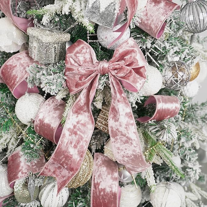MEEDEE Dusty Rose Velvet Ribbon - 2.5 Inch Crushed Velvet Christmas Ribbon, 10 Yards for Tree Decoration, Wreaths, Crafts