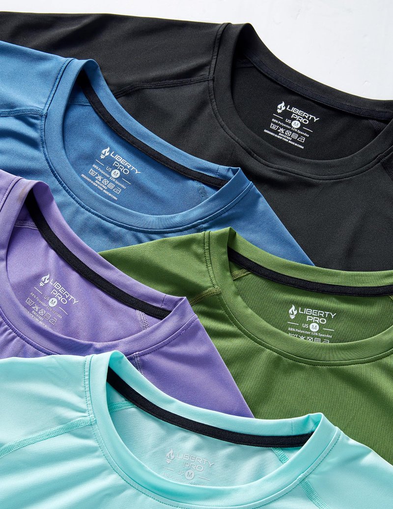 5 Pack Men’s Active Quick Dry Crew Neck T Shirts | Athletic Running Gym Workout Short Sleeve Tee Tops Bulk (Set 8, Small)