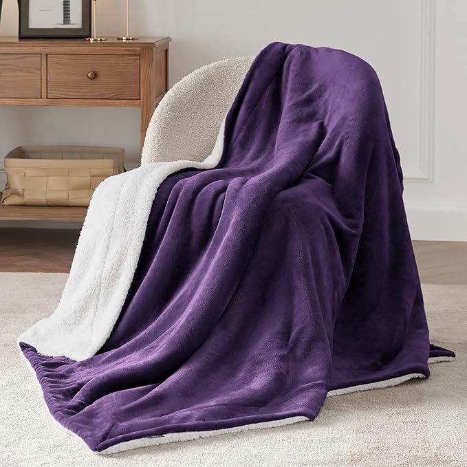 Bedsure GentleSoft Sherpa Fleece Throw Blanket Twin Size for Couch - Thick and Warm Throw for Women, Soft Fuzzy Plush Twin Blanket for Winter, Purple, 60x80 Inches