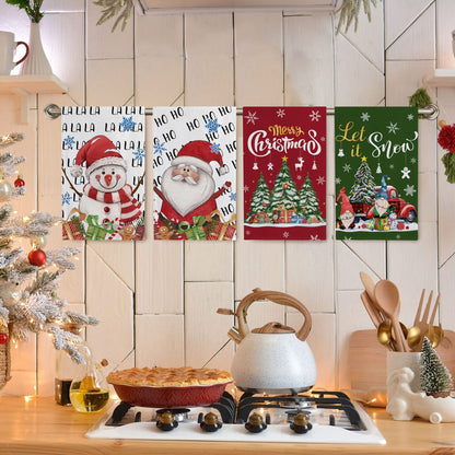 Hexagram Christmas Kitchen Towels, Christmas Hand Towels, Snowman Dish Towel Set of 4, Xmas Kitchen Decor, Santa Housewarming Gifts
