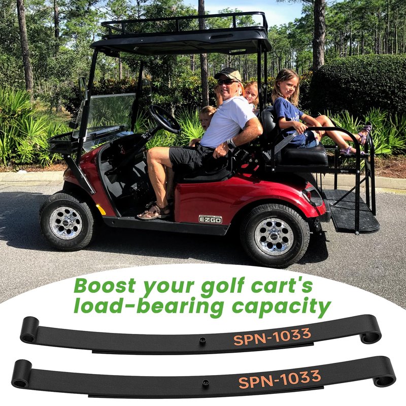 10L0L Heavy Duty Tapered Rear Leaf Springs Kit (2-Leaf) for EZGO RXV 2008-2013 - Includes Bushings, U-Bolts, Nuts, Sleeves - OEM 603498 604494