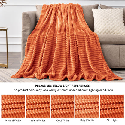 BEDELITE Fleece Blanket Queen Size, 3D Ribbed Jacquard Soft & Warm Decorative Blankets – Cozy, Fuzzy, Fluffy, Plush Lightweight Throw Blankets for Couch, Bed, Sofa(Orange, 90x90 inches)
