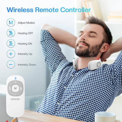 COMFIER Portable Heated Neck Massager, EMS Intelligent Electric Neck Massager with Heat and 3D Electrode Pads for Women Men