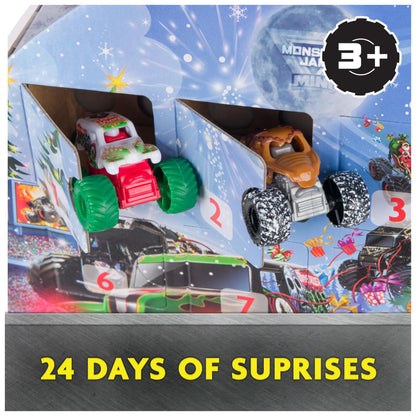 Monster Jam Mini Christmas Advent Calendar, 24 Days of Mini Monster Trucks and Accessories, 1:87 Scale, Kids’ Toys for Boys and Girls Ages 3 and up