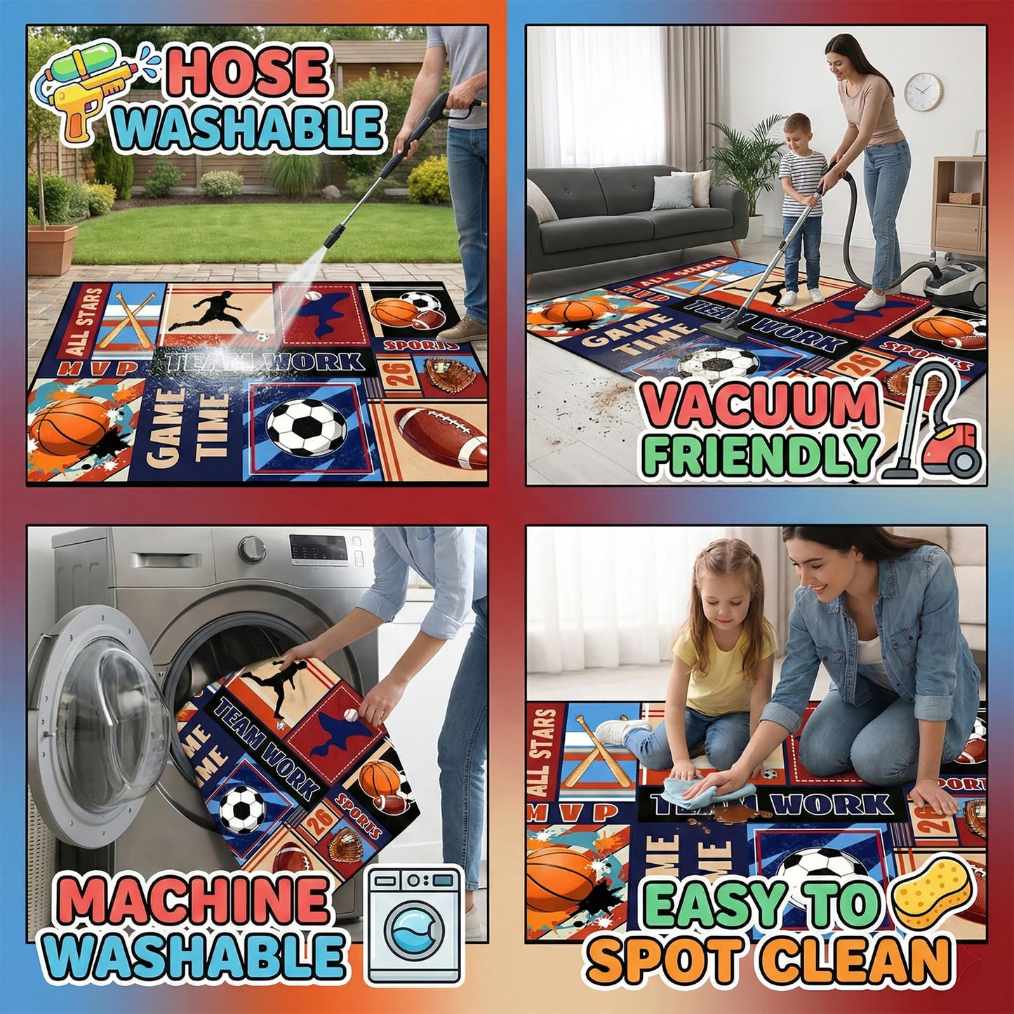 BATATADOCE Sports Rug - 2.5x4 Feet Small Area Rug Basketball Football Soccer Baseball Kids Play Carpet for Boys Bedroom Game Room Living Playroom Decor