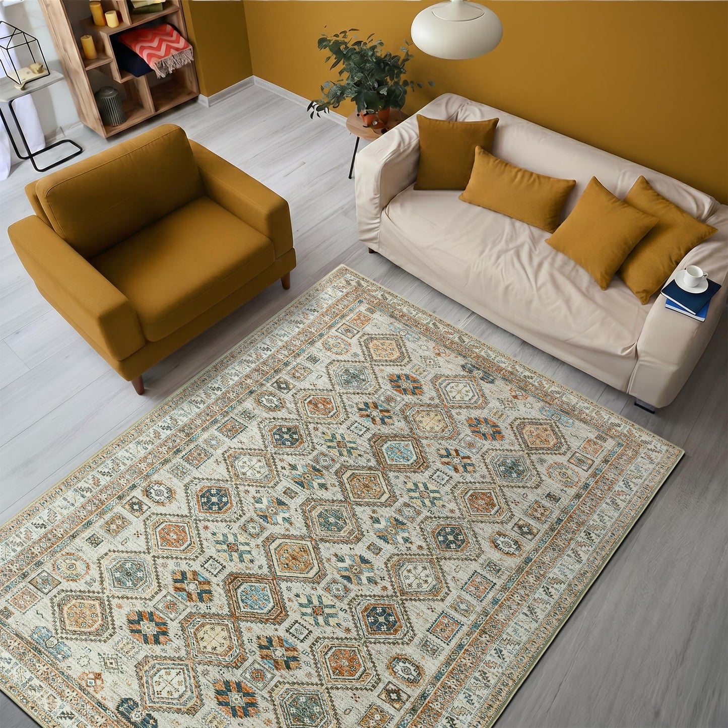 Keen Home Design 48"x72" Rug - Machine Washable Area Rug with Non-Slip Backing, Ideal for Living Room, Dining Room, Bedroom - Vintage, Easy Clean, Durable, Low Pile Rug - (4' x 6')