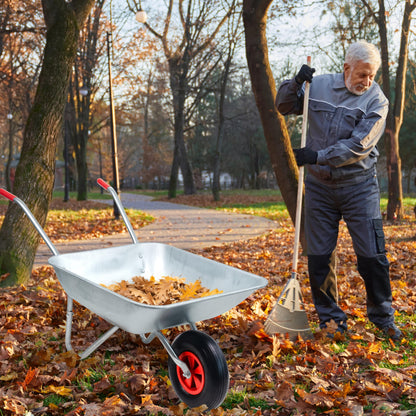 Crystals 65L/100KG Wheelbarrow Heavy Duty Galvanised - Home Garden Cart with Pneumatic Tyre - (80L x 60W x 60H) cm Silver
