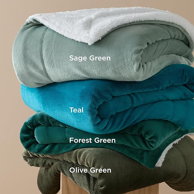 Bedsure GentleSoft Sherpa Fleece Throw Blanket Twin Size for Couch - Thick and Warm Throw for Men, Soft Fuzzy Plush Twin Blanket for Winter, Olive Green, 60x80 Inches