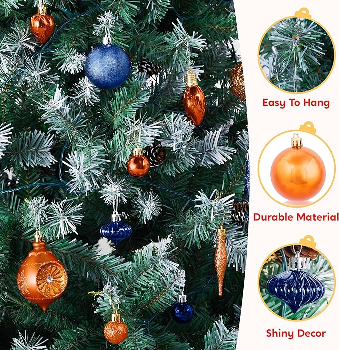 Joiedomi 36 Pcs Blue and Orange Christmas Tree Ornaments with Star Topper and Heart, Shatterproof Christmas Ball Ornaments Set, Assorted Xmas Hanging Decorations for Tree Wreath Garland Holidays