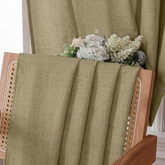 Tollpiz Short Linen Curtains Bedroom Rod Pocket Semi Sheer Curtain Burlap Light Filtering Thick Linen Drapes for Living Room, 38 x 45 inches Long, Taupe, Set of 2 Panels