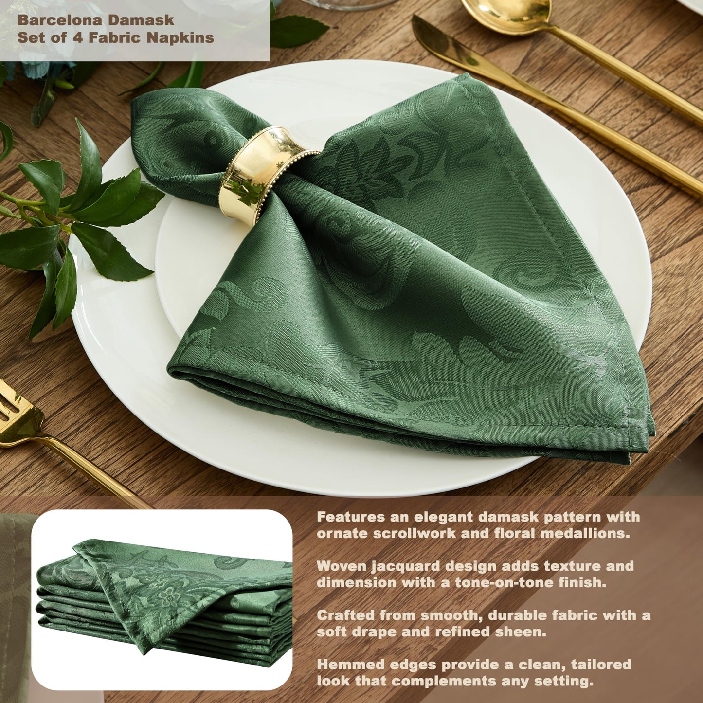 Newbridge Christmas Barcelona Damask Fabric Tablecloth, 70 Inch Round, Hunter Green – No Iron, Soil Resistant Table Cover for Dining, Parties and Holidays