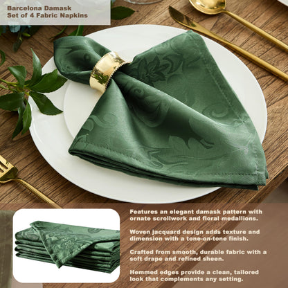 Newbridge Christmas Barcelona Damask Fabric Tablecloth, 70 Inch Round, Hunter Green – No Iron, Soil Resistant Table Cover for Dining, Parties and Holidays