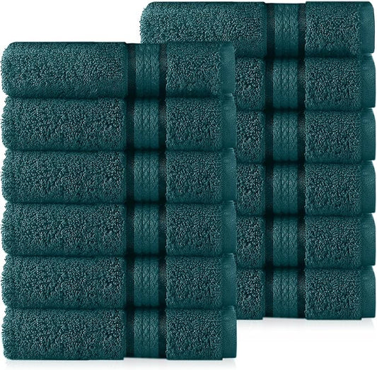 Cotton Craft Ultra Soft 12 Pack Wash Cloths 12x12 Teal Weighs 2 Ounces Each
