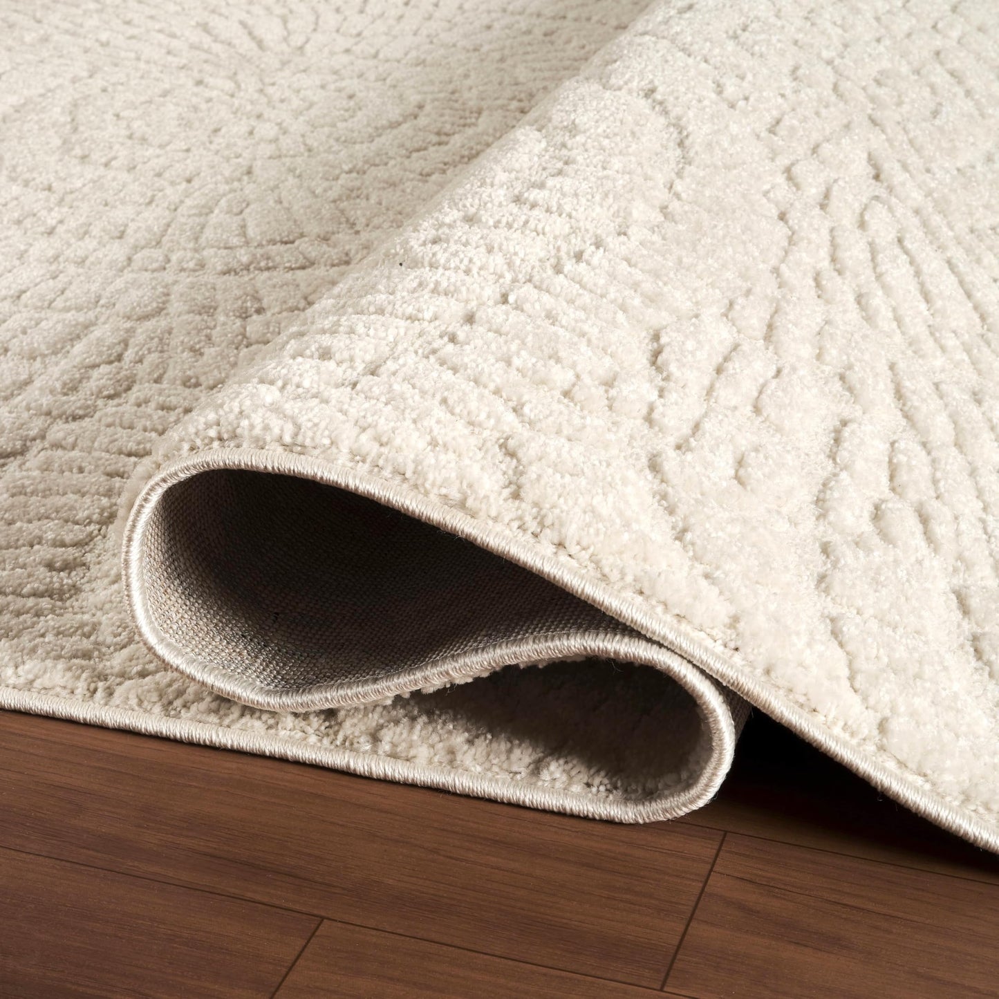 Abani Cozy Cream Area Rug for Living Room, Bedroom - Textured Floral Circle Pattern - 5' x 8' - Durable & Easy to Clean