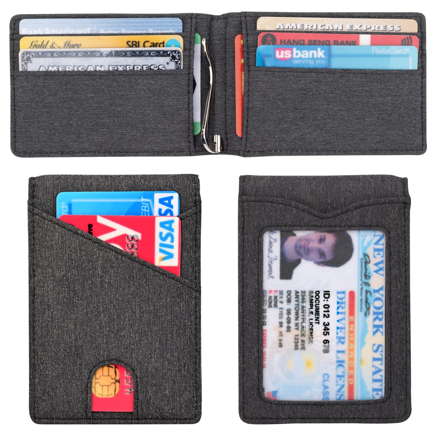 kinzd Slim Wallet with Money Clip RFID Blocking Minimalist Bifold Wallet for Men Genuine Leather Front Pocket Card Holder