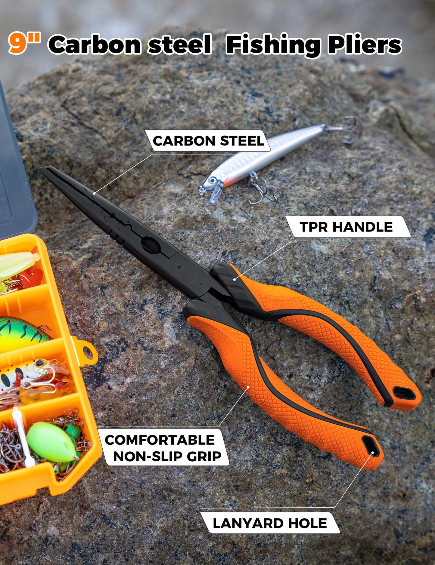 pullther fishing Fishing Tools Kit, 9" Fishing Pliers,3.9" Fishing Scissors, Fishing Line Cutter for Braided Fishing Line,Fishing Gear with Lanyard