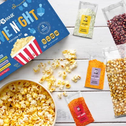 Hanukkah Gifts Movie Night Popcorn Gift Set, Kosher OU-D, Gift Baskets, 5 Gourmet Popcorn Kernels and 5 Flavoring, Non-GMO Hanukkah Set - 10 Pack, Gifts Ideas For Men, Women, Kids