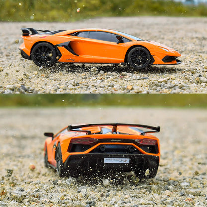 BEZGAR Remote Control Car Licensed RC, 1:24 Lambo Toy Car for Kids, Lambo Aventador SVJ Remote Control Model Electric Sport Racing Hobby Toy for 3 4 5 Year Old Boy Birthday Gift (Orange)
